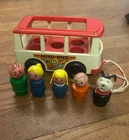 Vintage Fisher Price Little People MINI BUS rare pull tab