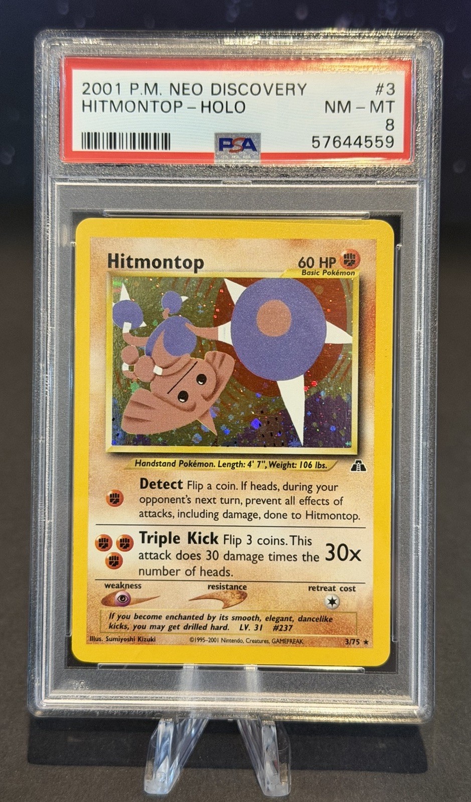 2001 Pokemon Neo Discovery English Card: PSA 8 - Hitmontop Holo #3/75