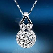 3.00 CTTW Love Knot Halo CZ Pendant Necklace Made With Crystals From Swarovski
