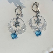 Frozen Elsa Snowflake Earrings Ice Palace Midnight Blue Used