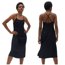 Everlane Womens Midi Slip Dress Size 2 Black Japanese GoWeave Cross-Back NWT