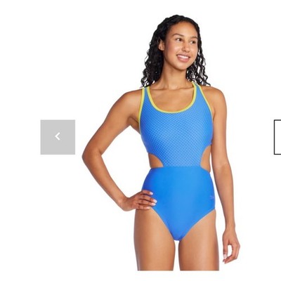 Speedo Womens Jacquard Splice Side Cut Out One Piece Swimsuit Blue size  8
