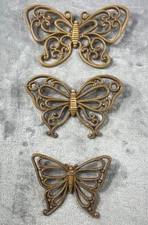 Vintage HOMCO Faux Wood Butterfly Wall Decor (3) Made in USA Mid Century MCM