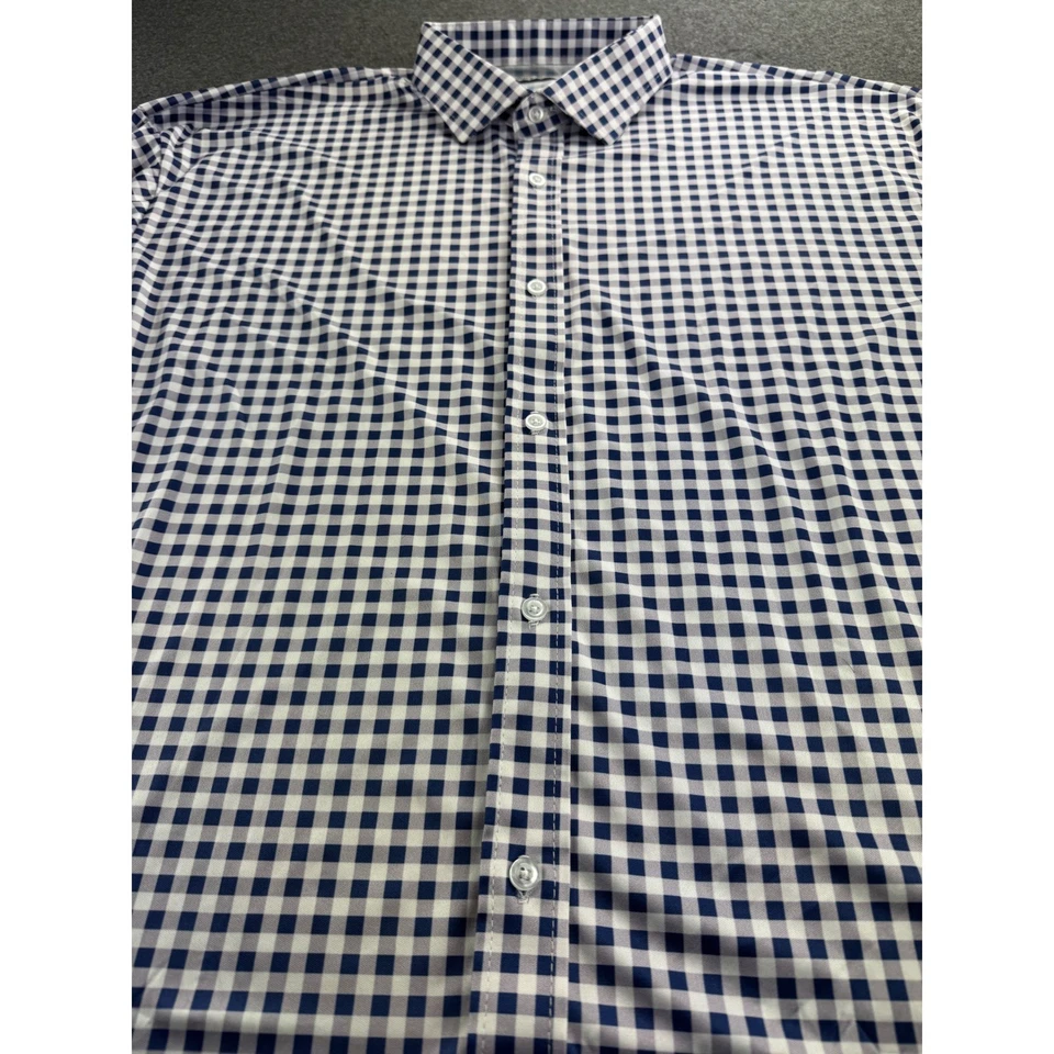 Collars & Co. Mens Sz 2X Large Gingham Check Performance Dress Shirt Navy White - Image 4 of 4