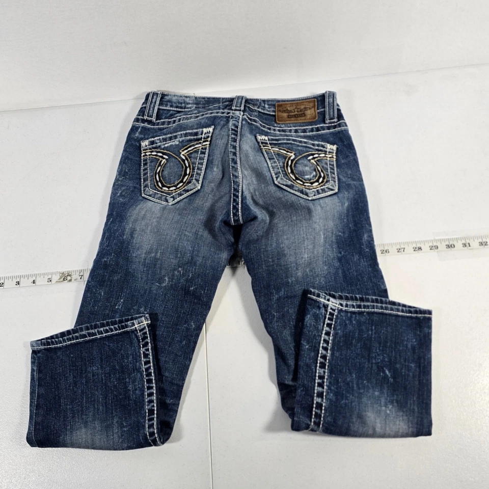 Pantalones de mezclilla Big Star Liv para mujer azules desgastados lavado medio pierna recta talla 27 Foto 2 de 4