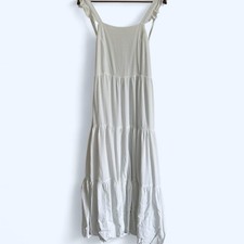 White maxi tiered dress ruffle sleeves open back zip Size M Newbury custom Flaw