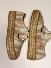 Size 39 Women’s Multicolor Woven Espadrille Platform Lace Up.