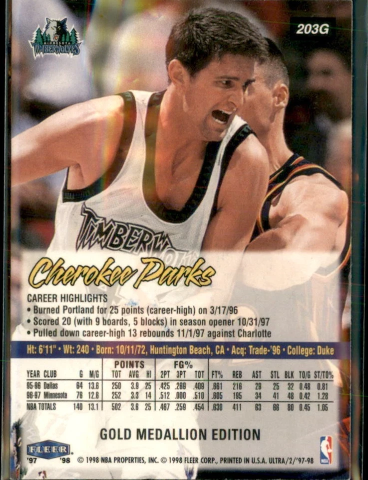 97-98 Fleer Ultra #203G  Cherokee Parks  Auto/Signed In Person - Image 2 of 2