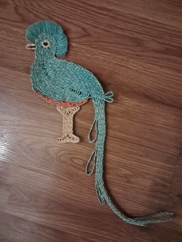 MCM VINTAGE Rafia Made BIRD Pavone da Appendere a Parete 22" - Foto 1 di 5