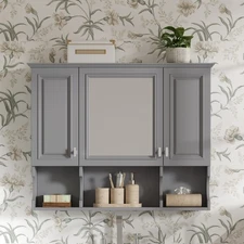 Modern Bathroom Wall Cabinet W Mirror Open Shelves