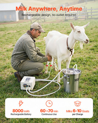 VEVOR Goat Milking Machine, 1.8 Gal / 7 L Food-Grade Stainless Steel Bucket, 4 T