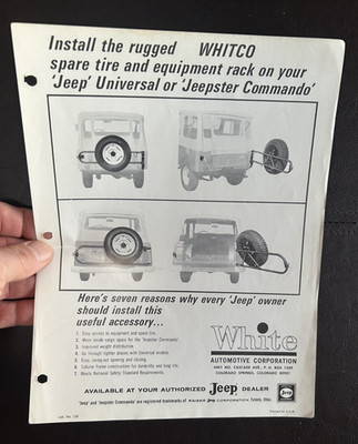 ''JEEPSTER COMMANDO'', ''JEEP UNIVERSAL'' WHITCO SPARE TIRE RACK, EQIUPMENT RACK B/W