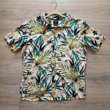 Hurley Garden Short Sleeve Hawaiian Shirt Mens Large Green Blue Floral Button Up