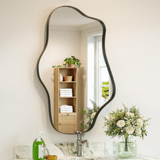 Irregular Wall Mirror, 20  X 36  Black Wavy Mirror with Modern Shaped, Asymmetri