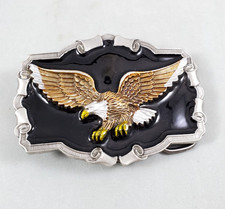 Great American Buckle Co Pewter Black Enamel Bald Eagle Stretched Wings Vintage