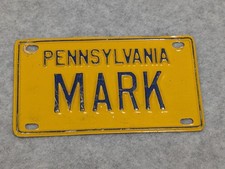 Vtg Toy PENNSYLVANIA Mini Bike Bicycle Vanity Metal Name License Plate MARK