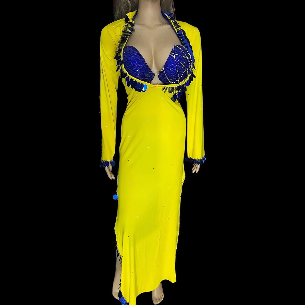 Yellow Sequin Belly Dance Dress: Saidi Shaabi Baladi Gown | eBay