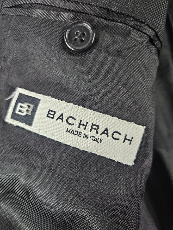 Bachrach 羊毛套装意大利男式 42R 黑色针条纹打褶前裤 36Wx28.5 — 第 2/4 张图片