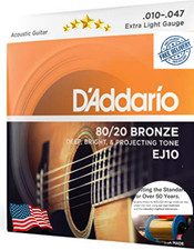 D'Addario EJ10 Acoustic Guitar Strings 80/20 Bronze Extra Light 10-47 1-Pac...