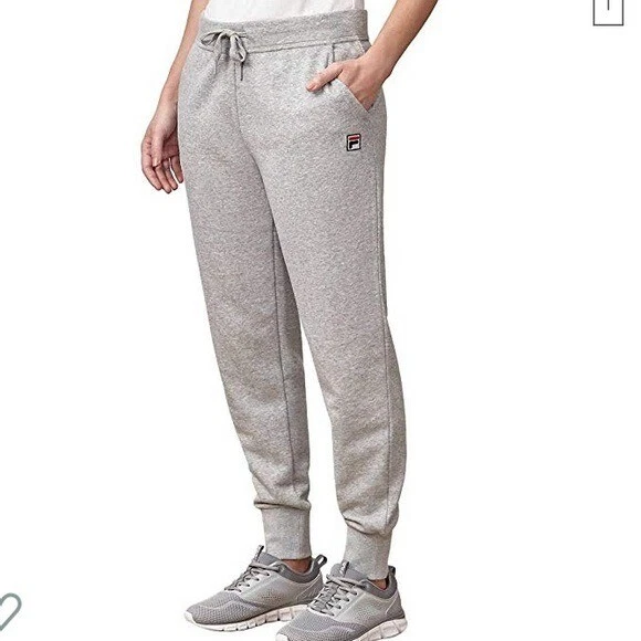 Fila Gray Rib Cuffed Jogger Pants Elastic Tie Waist Women s Size