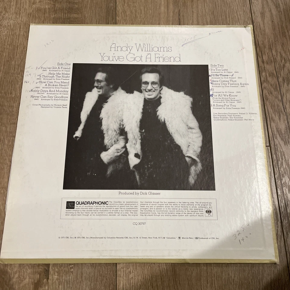 ANDY WILLIAMS You've Got a Friend SEALED QUADRAPHONIC LP Columbia CQ '72 - Image 2 of 4