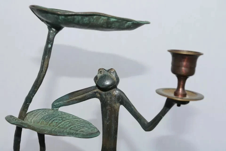 Dancing Frog With Lily Pad Bird Feeder Garden Yard Statue Sculpture Metal  - Image 2 of 4