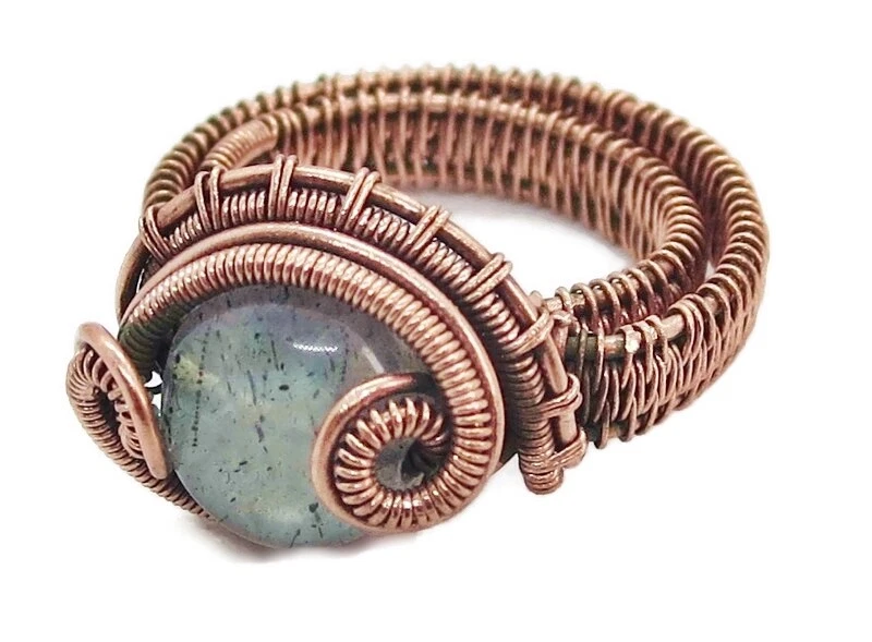 Adjustable Labradorite Wire-Wrapped Ring in Copper - Image 4 of 4