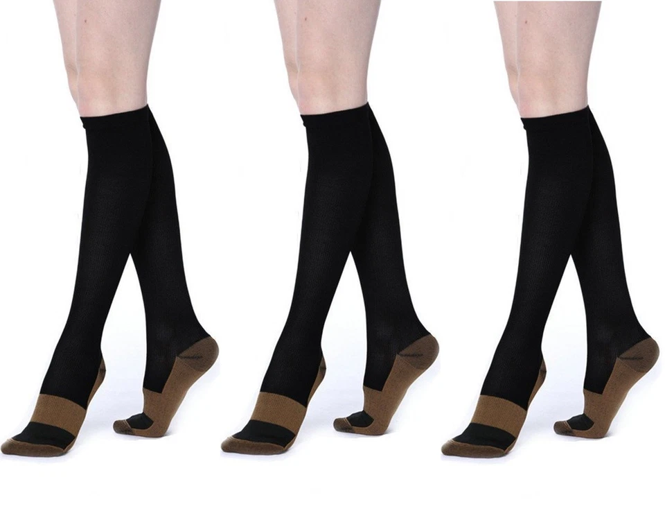 Lote de meias de suporte de compressão de cobre 20-30 mmHg graduadas masculinas femininas Bk - Imagem 3 de 4