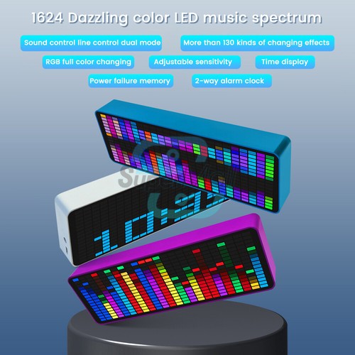 RGB Music Spectrum Display LED Pickup Electronic Clock Rhythm Atmosphere Light - Bild 4 von 26