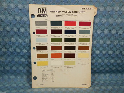 1975 Mercury Original R-M Paint Color Chip Chart