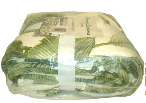 Tommy Bahama Fiesta Palm 3 pezzi set trapunta regina e finzione cotone verde foglia tropicale - Foto 7 di 12