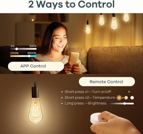 Smart E26 LED Bulbs - Dimmable Vintage Style with Alexa & Google Home Support - Picture 5 of 8