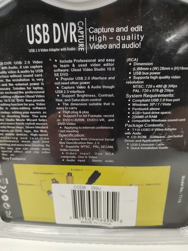 USB DVR Capture USB 2.0 Video Adapter With Audio and Software, Model No.T118 - Picture 6 of 7