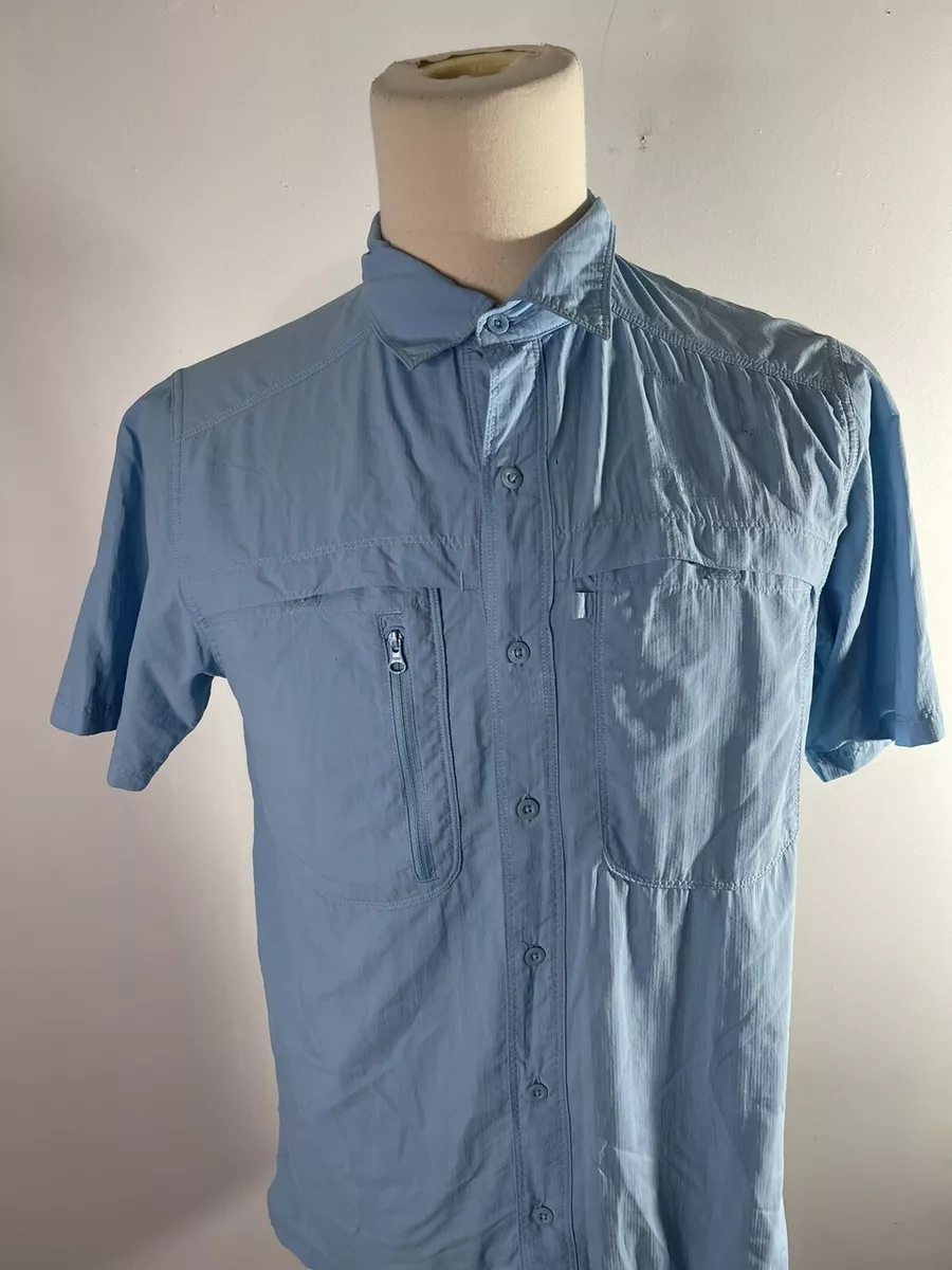 The North Face Men M Fishing Shirt Short Sleeve Button Down blue Vented  Pocket