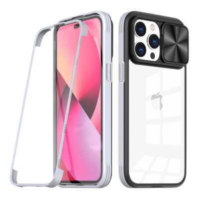 For iPhone 14 Pro Case Full Body Protective Cover with Slide Camera Lens Gray