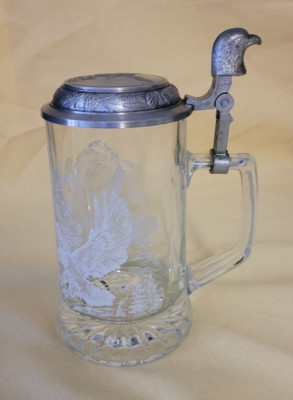 Domex Vintage Beer German Glass Stein Etched Glass Pewter Lidded Stein
