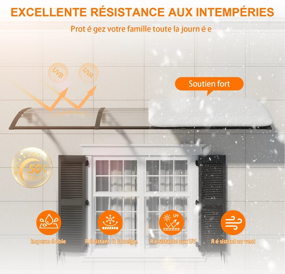 Auvent de Porte d'entrée Toit Auvent Marquise en Polycarbonate Marquise de Porte - Photo 4/4