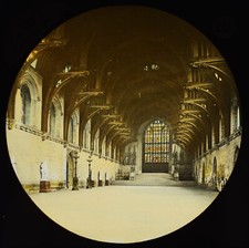Photo LONDON WESTMINSTER HALL INTERIOR Magic Lantern Slide C1888 TINTED ANTIQUE