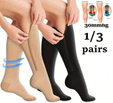 3 Pairs Compression Zipper Socks 30-40 mmHg For Varicose veins Women & Men Best