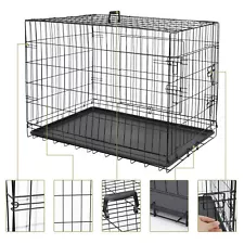36" Dog Crate Kennel Folding Metal Pet Cage 1-2 Door Indoor Outdoor Black