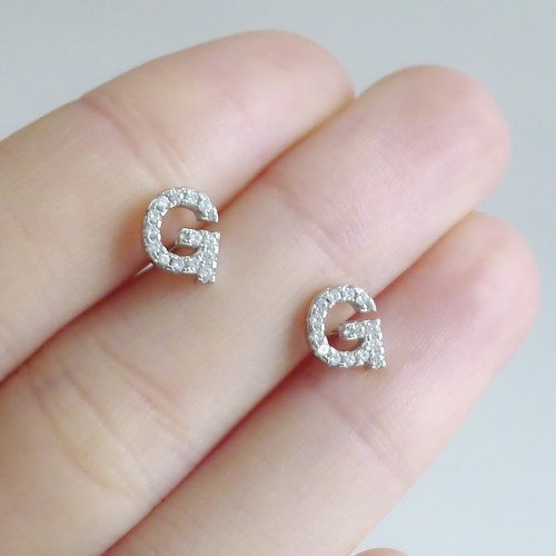 Orecchini A Perno In Argento Sterling Con Lettere Iniziali Alphabet Pave CZ A-Z - Foto 23 di 82