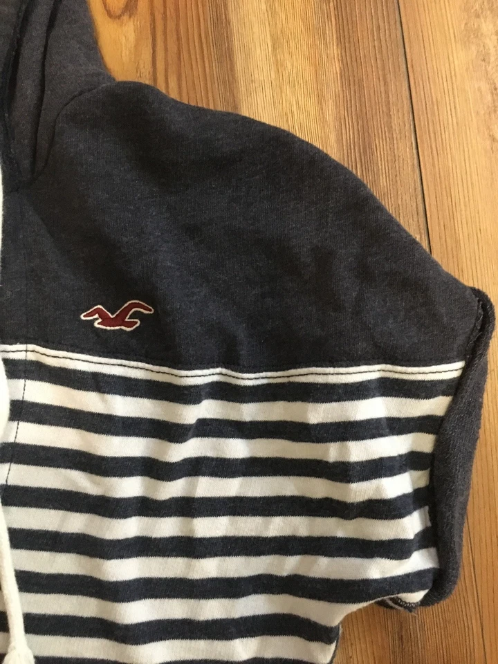 Hollister vintage para mujer talla. Top con capucha cuello en V punto a rayas gris y blanco L. Suave. Foto 4 de 4