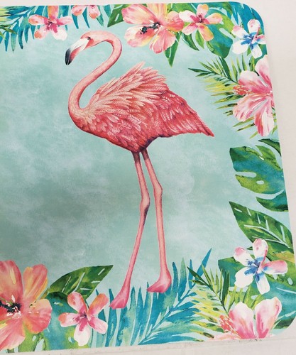 2 WENDEBARE NICHT KLARE HARTPLASTIK TISCHSETS 12" x 18", FLAMINGO & BLUMEN, CA - Bild 6 von 12