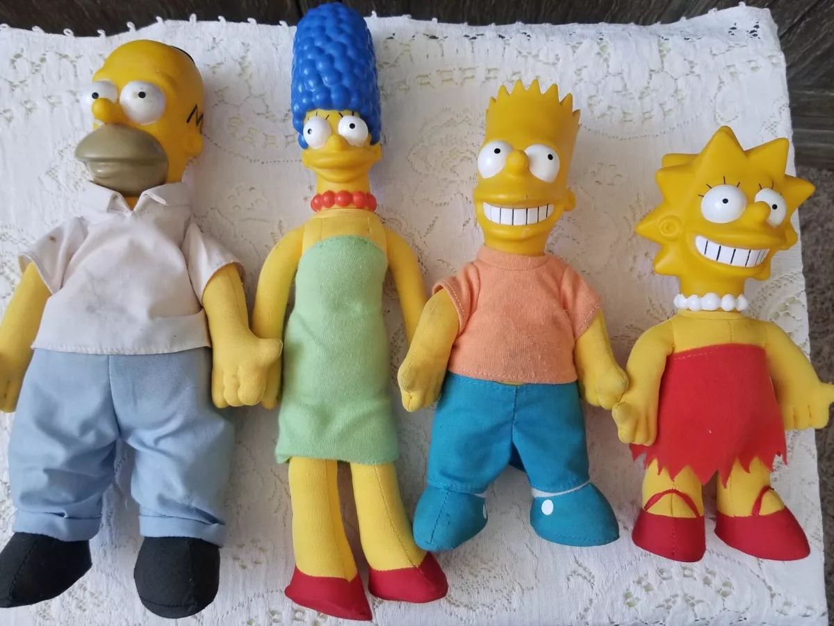 Vintage 1990 The Simpsons Plush Dolls Rubber Heads Bart Homer Marge Lisa