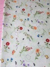 Wilmington Gnome Garden Winget Bees Green Flower Butterfly Cotton Fabric 60"x44"