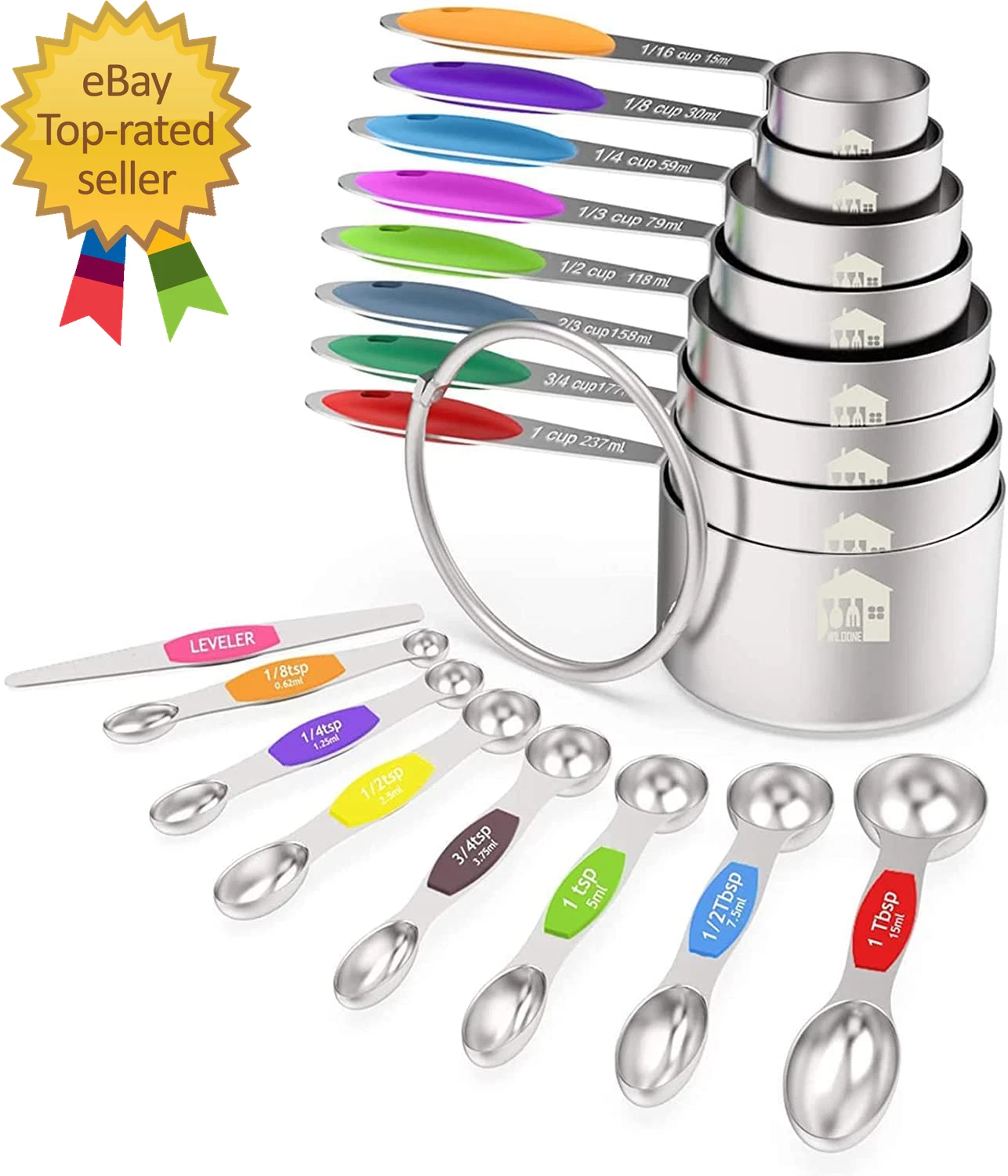 Measuring Cups and Magnetic Measuring Spoons Set, Stainless Steel 16 Piece Set