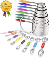 Measuring Cups and Magnetic Measuring Spoons Set,  Stainless Steel 16 Piece Set