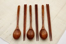 6PCS - Wood Spoons  chopsticks Soup Eco Friendly Japanese Tableware Natural