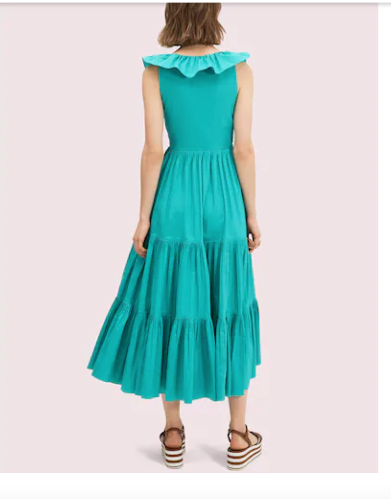 WMS NWT Kate Spade Poplin Ruffle Tiered Dress Green/Blue Size 2