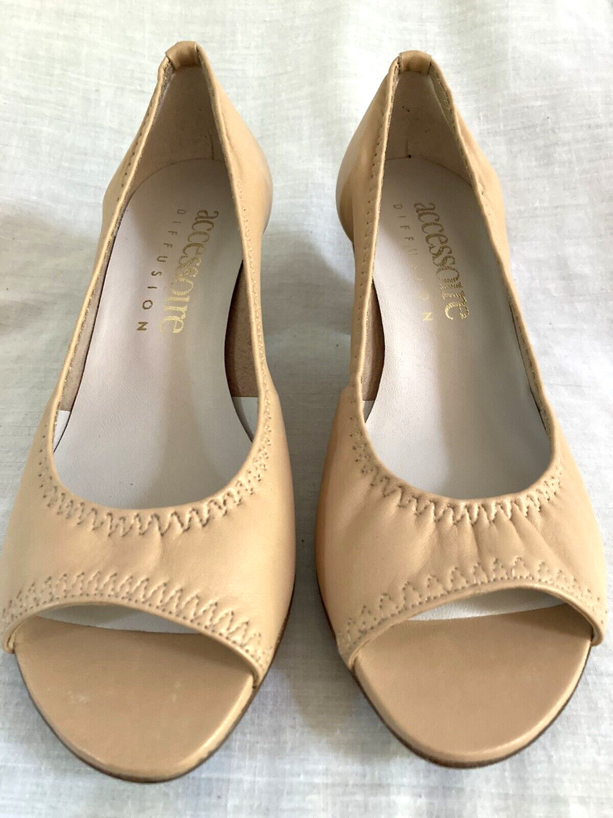 Accessoire Diffusion Open Toe Pumps, Tan Calf Ski… - image 12